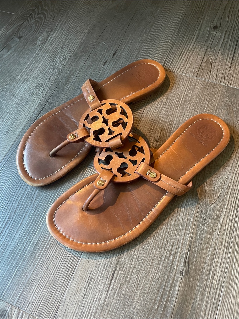 Tory Burch Tan Leather Flip Flops